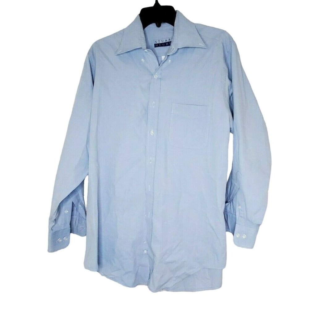 Stuart Hughes 15 1/2 32-33 Button Up Blue Dress Shirt With Extra Buttons